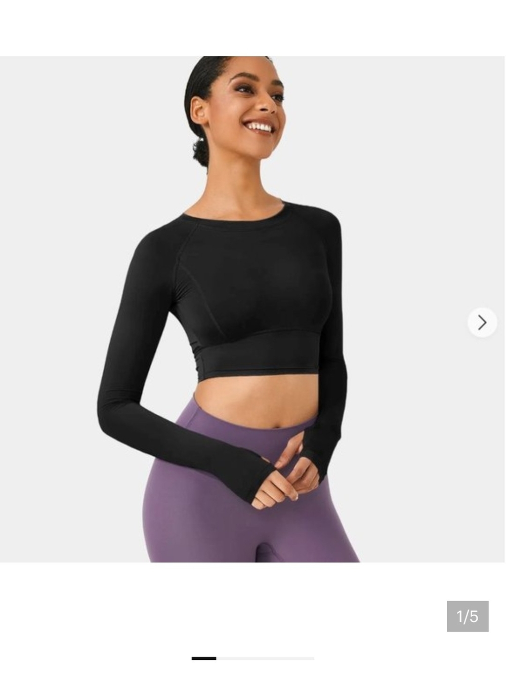 HALARA Black Long-Sleeve Crop Top with Thumbholes
